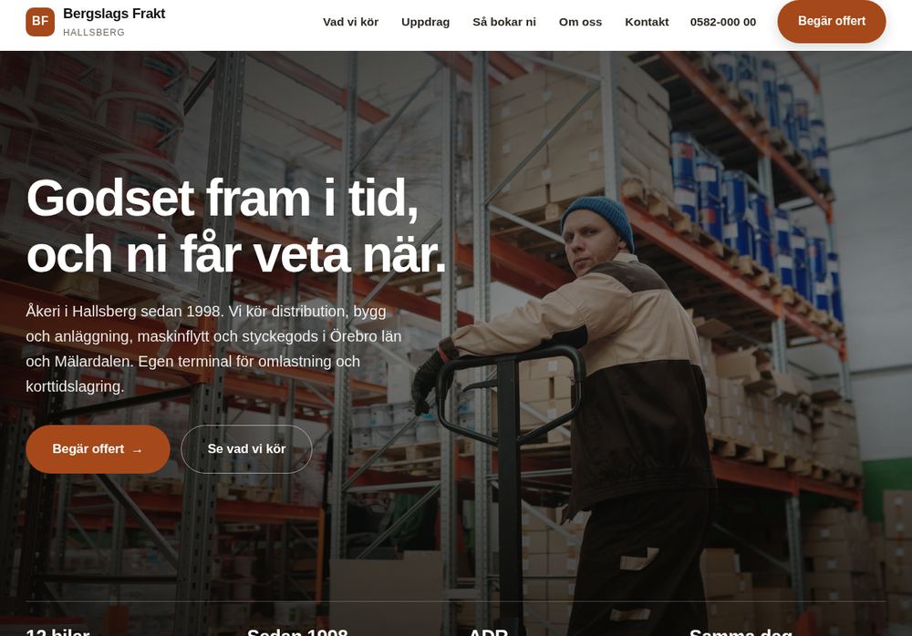 Demosidan för Transport och åkeri